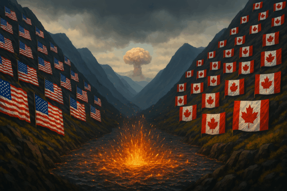 Image suggesting a divide between the USA and Canada.