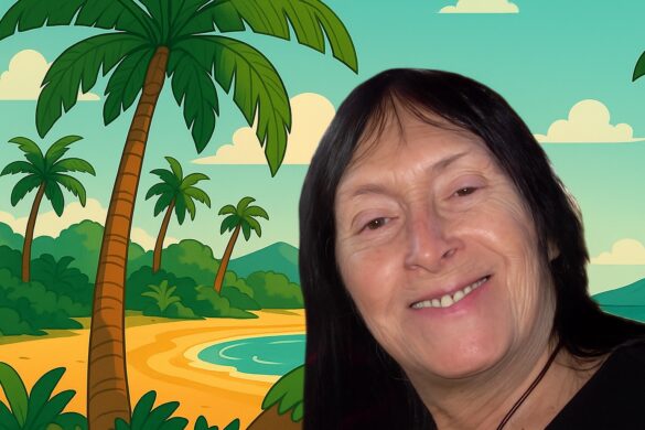 Photo of Sandy Stone with an island background.