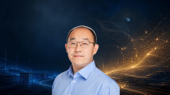 Photo of Peter Wang against a digital nightsky background.